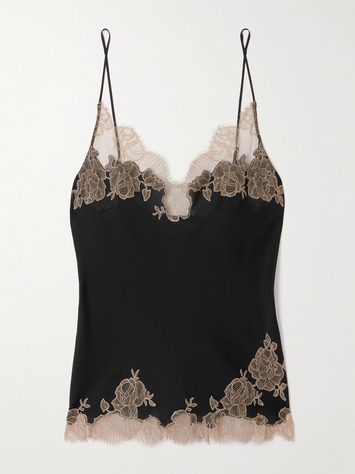 Carine Gilson Lace-trimmed Silk-satin Camisole In Black