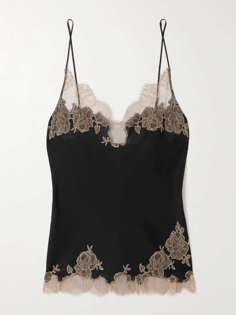 Carine Gilson Lace-trimmed Silk-satin Camisole