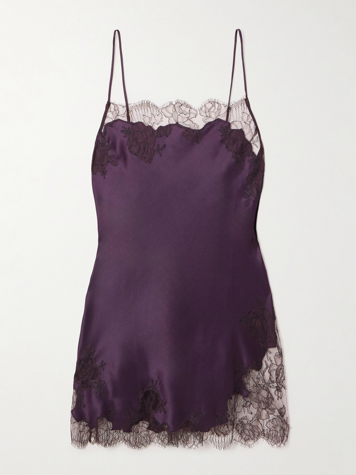 Carine Gilson Lace-trimmed Silk-satin Chemise In Brown
