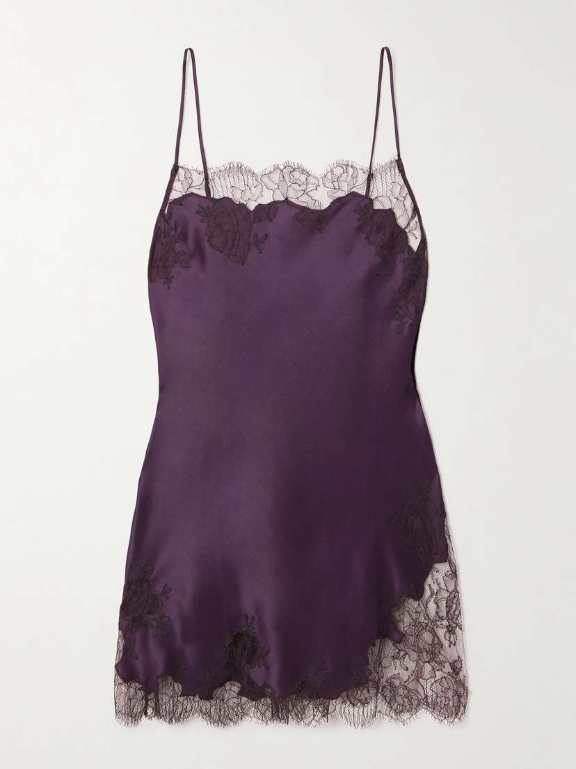 Carine Gilson Lace-trimmed Silk-satin Chemise