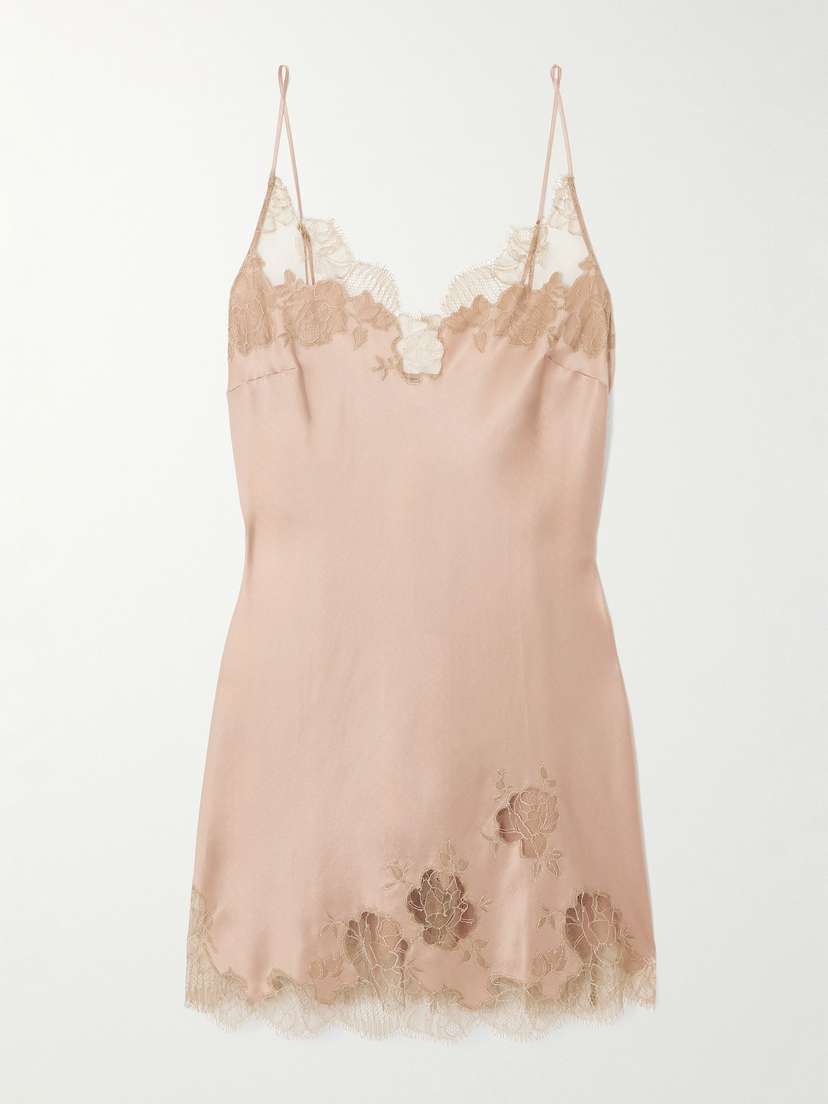Carine Gilson Lace-trimmed Silk-satin Chemise