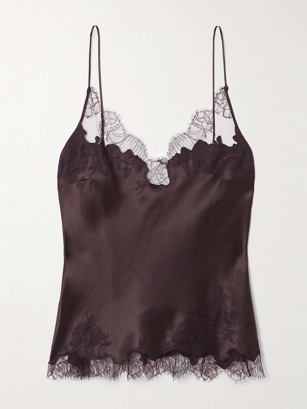 Carine Gilson Lace-trimmed Silk-satin Camisole In Brown