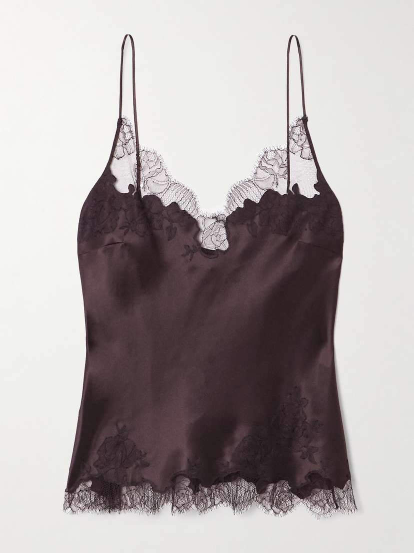 Carine Gilson Lace-trimmed Silk-satin Camisole
