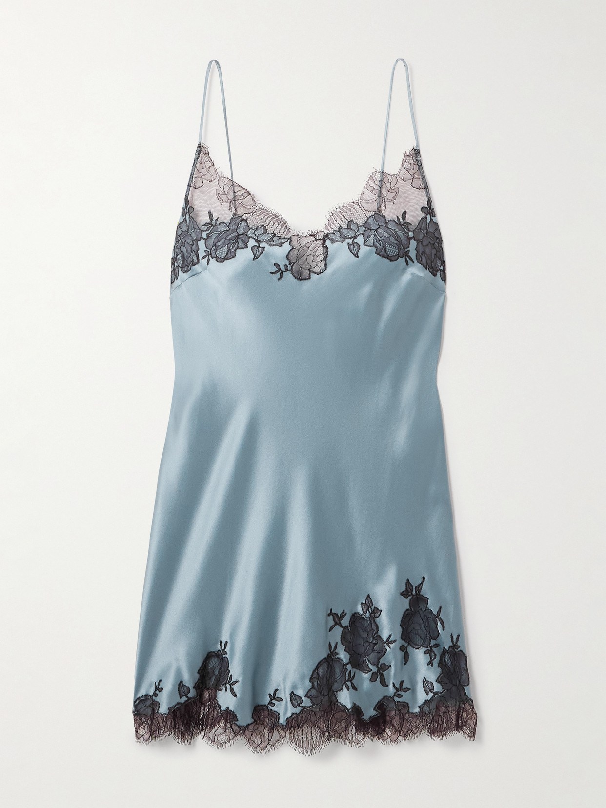 Carine Gilson Lace-trimmed Silk-satin Chemise In Blue