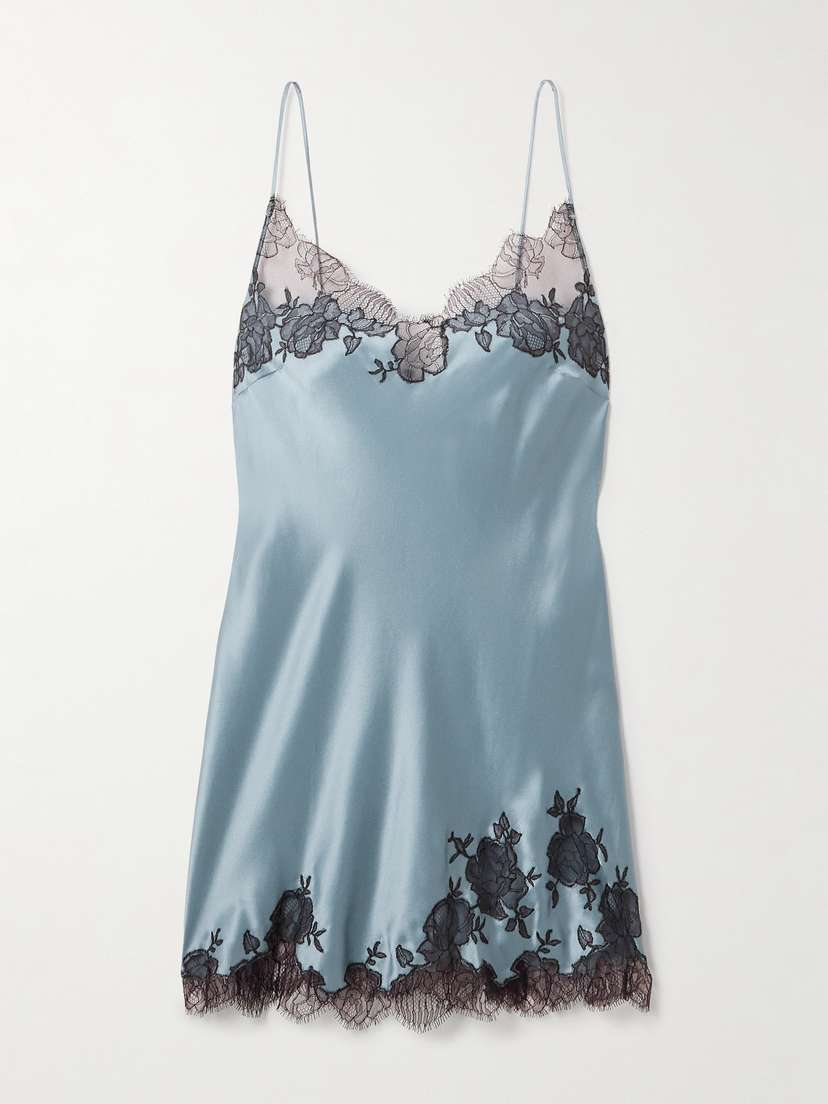 Carine Gilson Lace-trimmed Silk-satin Chemise