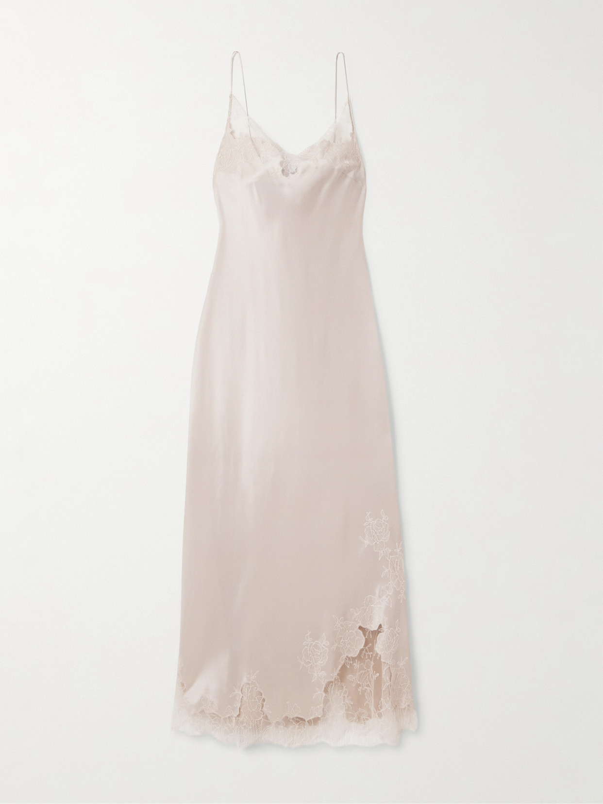 Carine Gilson Lace-trimmed Silk-satin Nightdress In Neutral