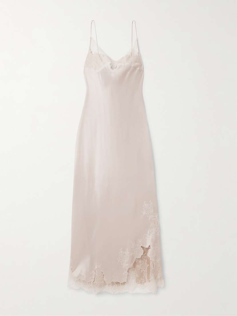 Carine Gilson Lace-trimmed Silk-satin Nightdress