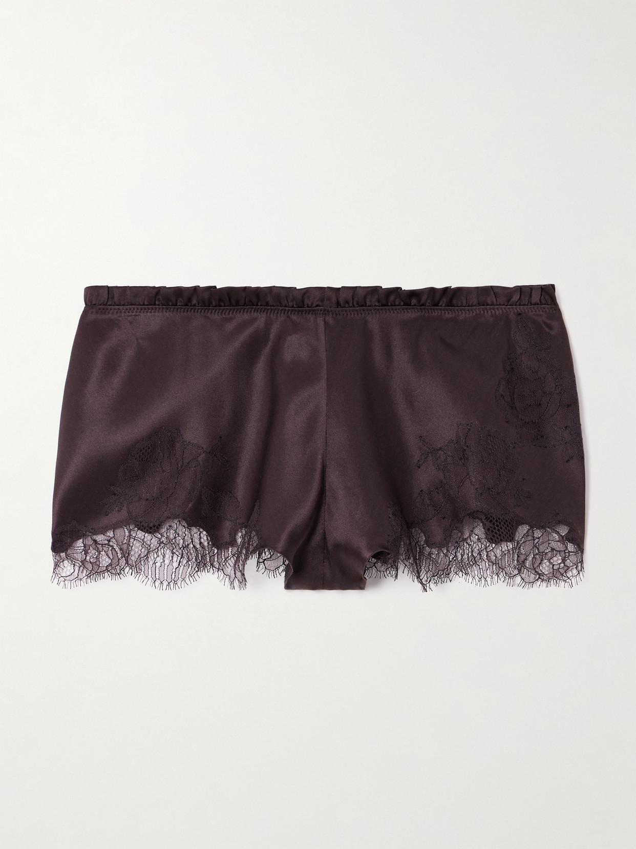 Carine Gilson Lace-trimmed Silk-satin Shorts In Brown