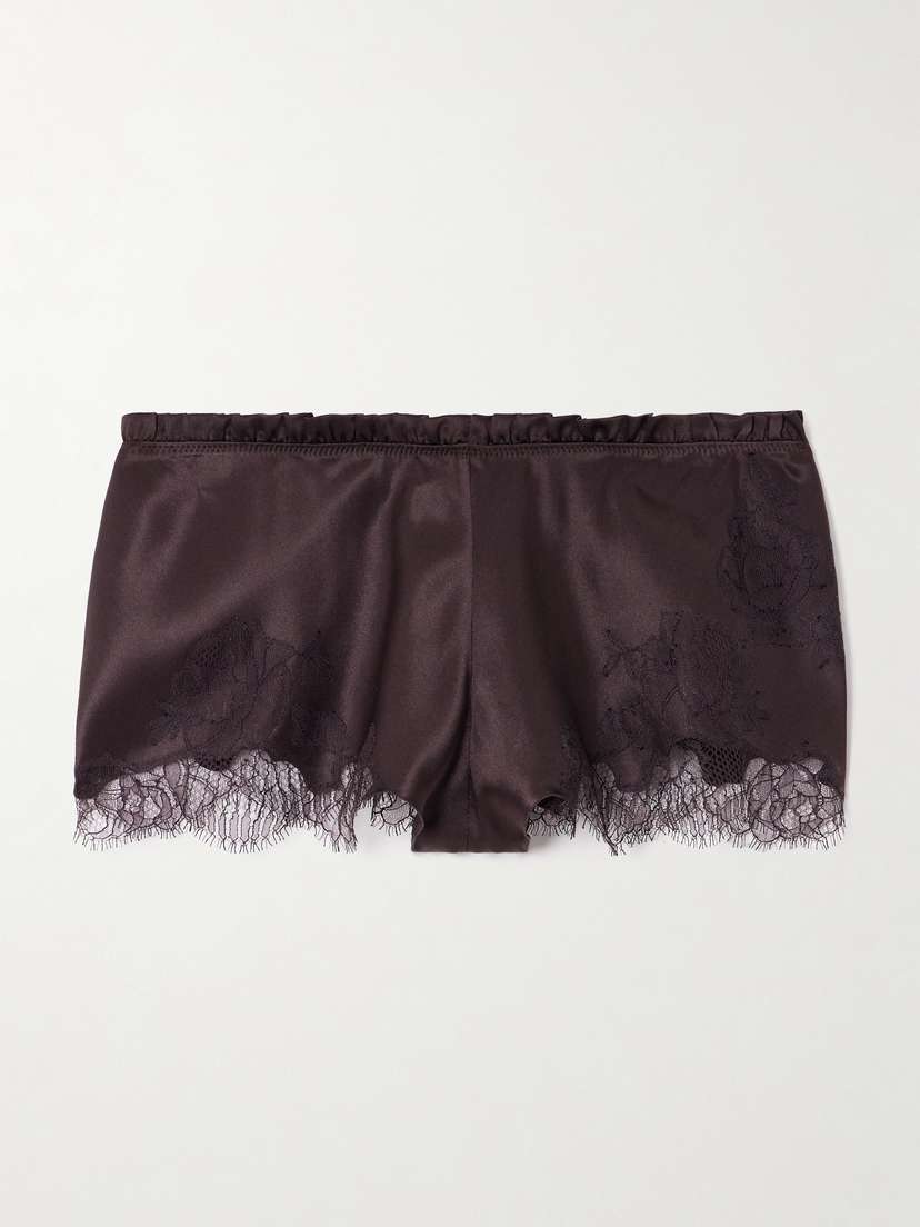 Carine Gilson Lace-trimmed Silk-satin Shorts