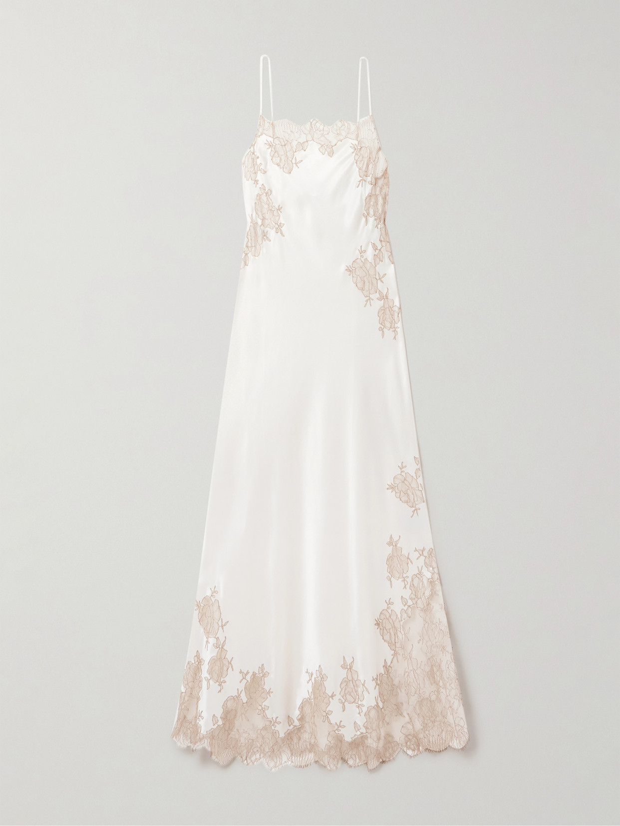 Carine Gilson Chantilly Lace-trimmed Silk-satin Nightdress In White
