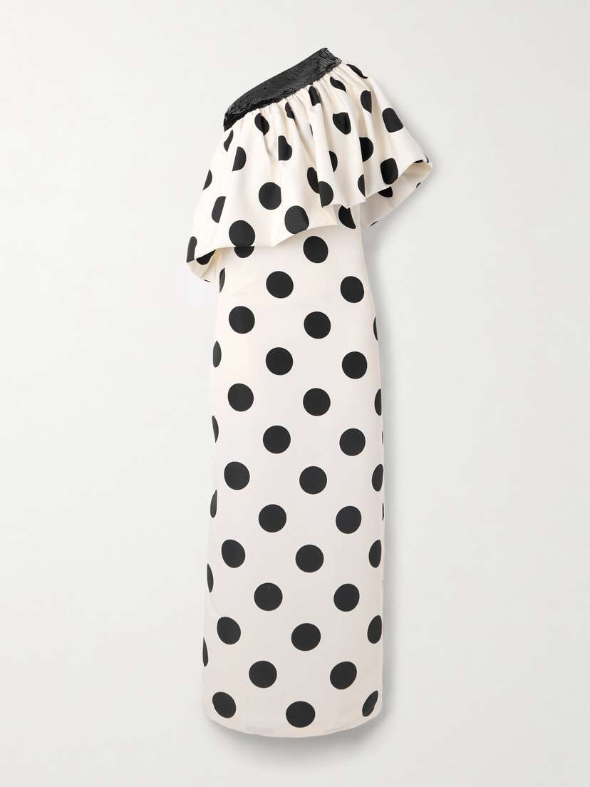 Dima Ayad One-shoulder Sequined Polka-dot Faille Maxi Dress