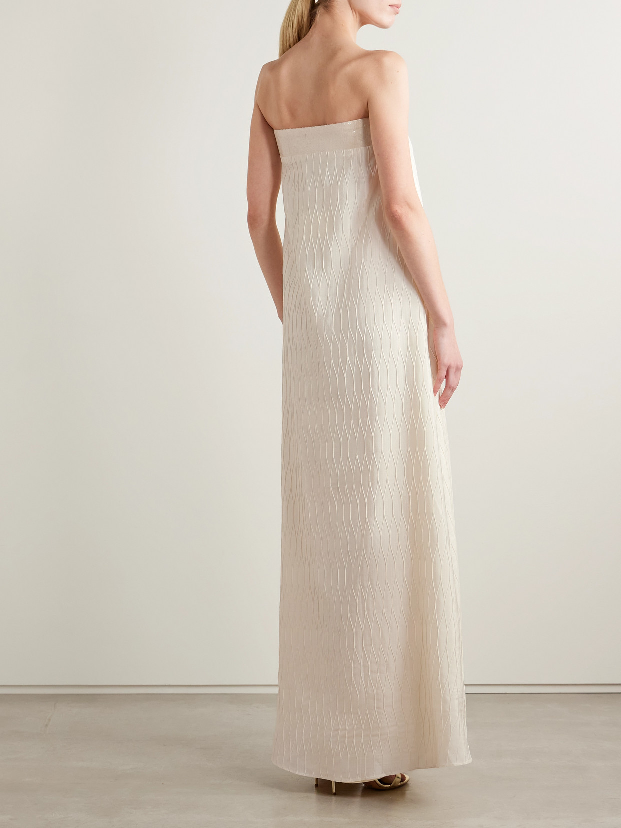 Dima Ayad Strapless Sequin-embellished Cloqué Gown In White