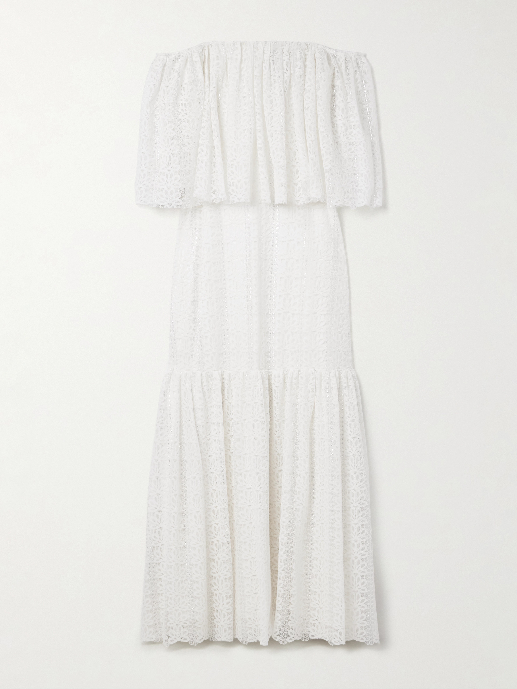 Dima Ayad Off-the-shoulder tiered metallic lace maxi dress thumbnail