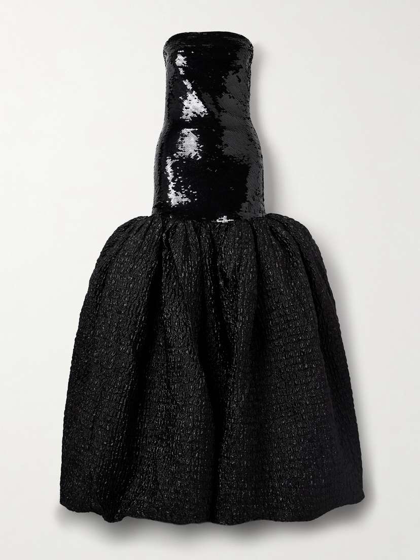 Dima Ayad Strapless Sequined Satin-jersey And Metallic Cloqué Gown