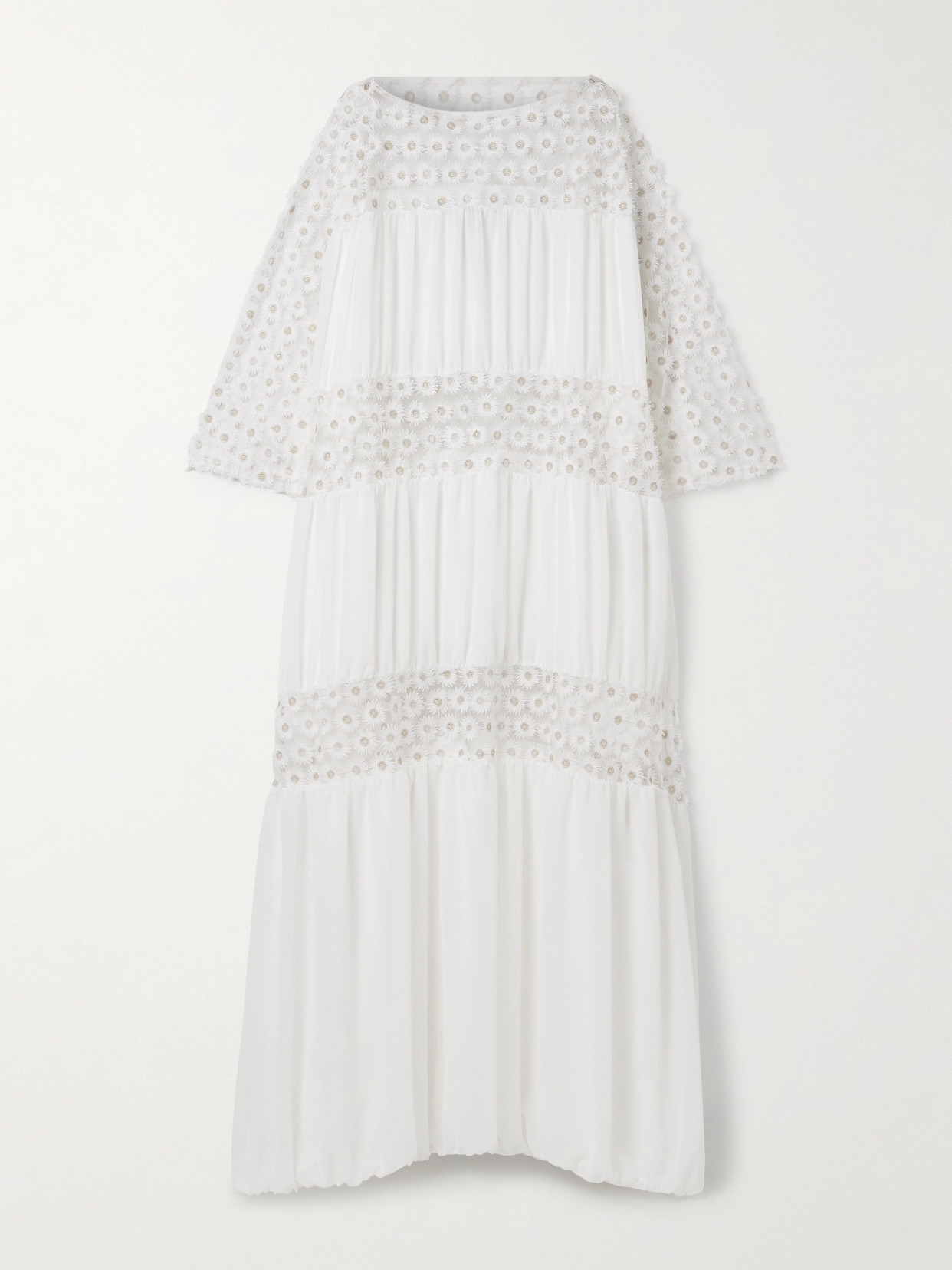 Dima Ayad Oversized Gathered Embroidered Tulle And Crepe De Chine Maxi Dress