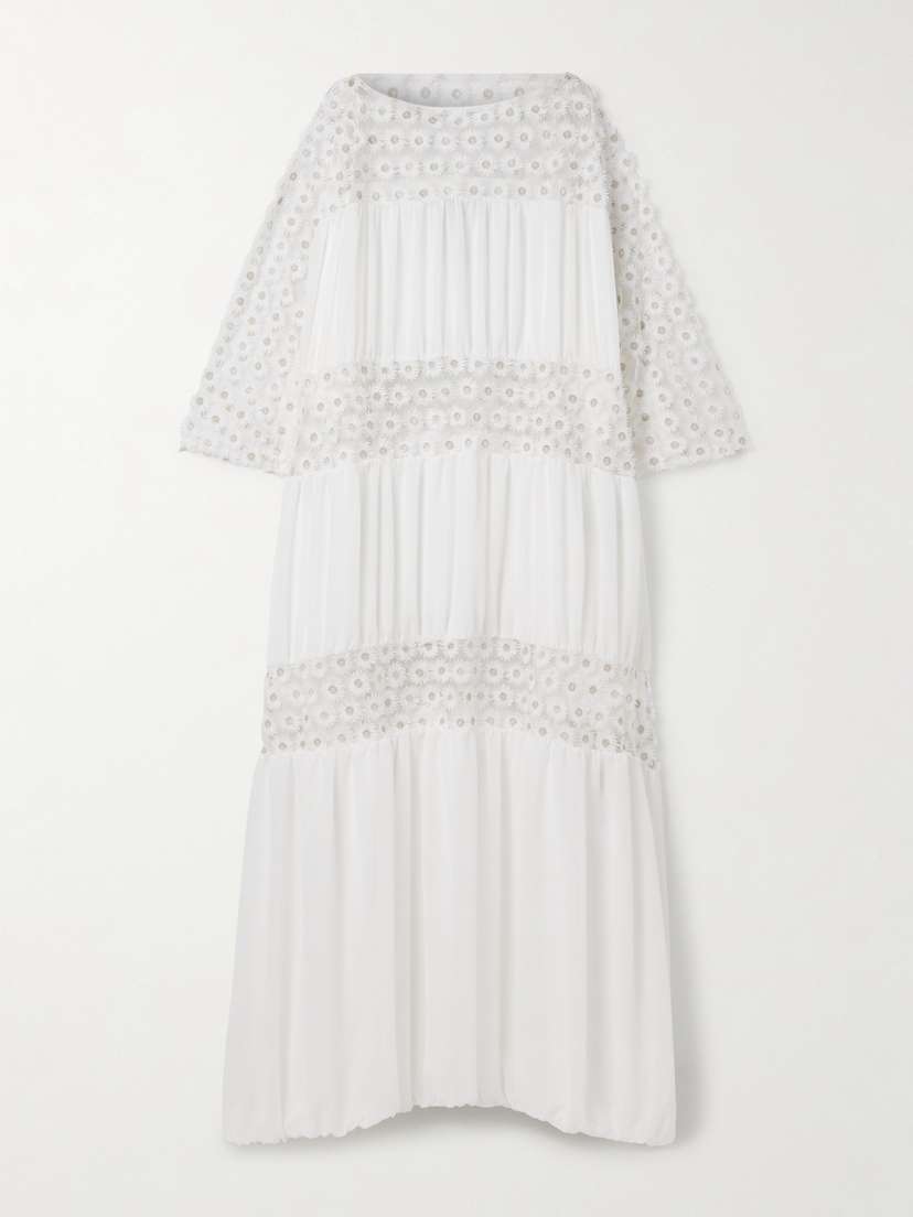Dima Ayad Oversized Gathered Embroidered Tulle And Crepe De Chine Maxi Dress