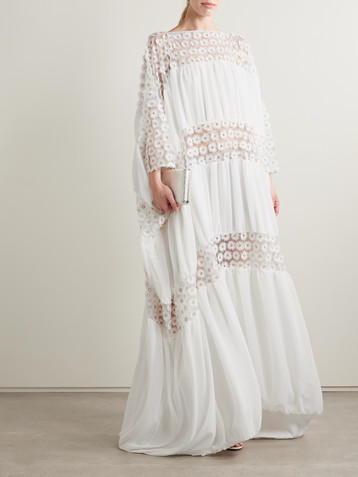 Dima Ayad Oversized gathered embroidered tulle and crepe de chine maxi dress