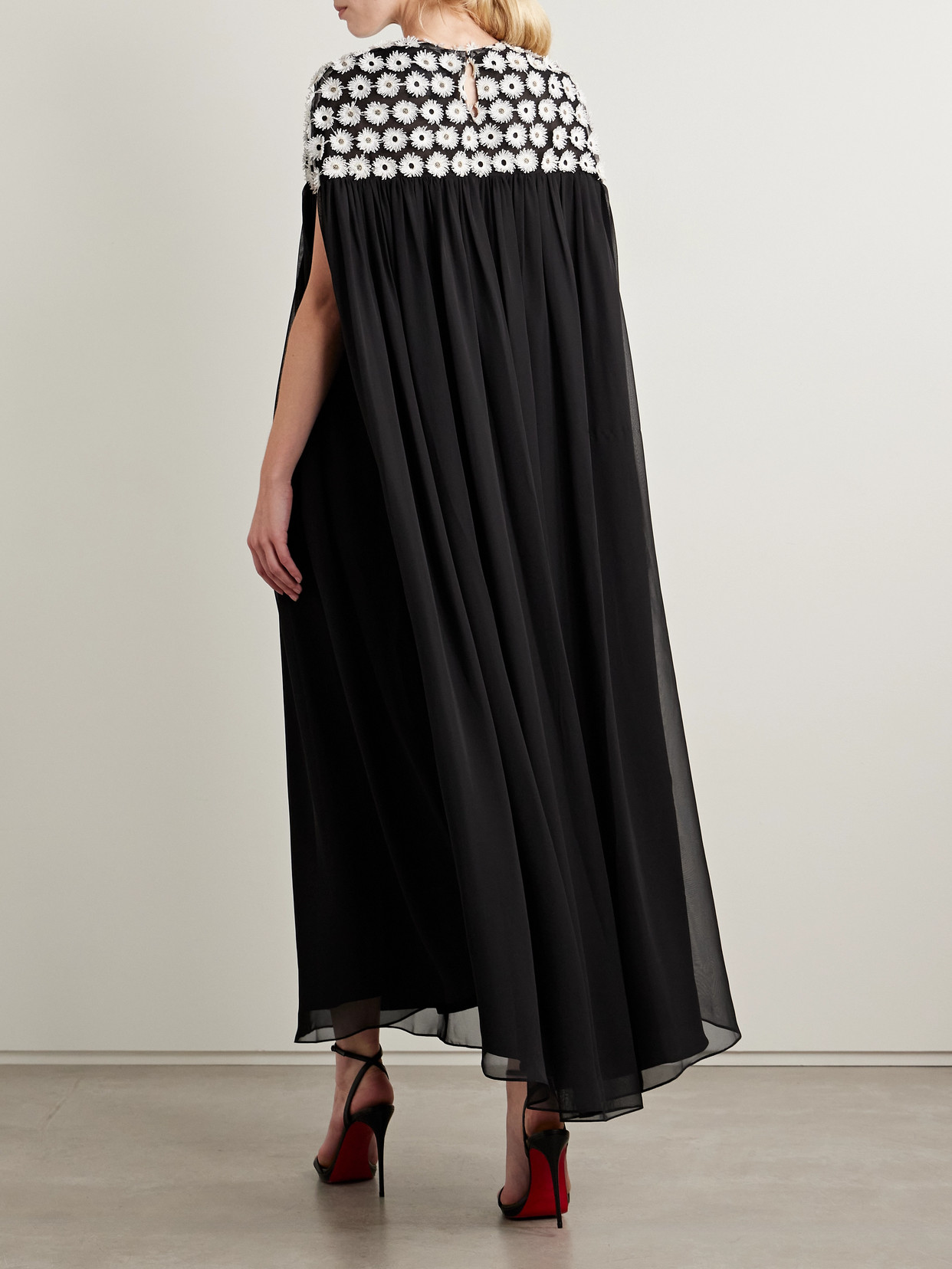 Dima Ayad Gathered Embroidered Tulle And Georgette Maxi Dress