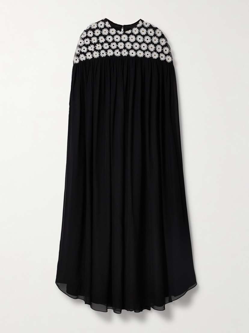 Dima Ayad Gathered Embroidered Tulle And Georgette Maxi Dress