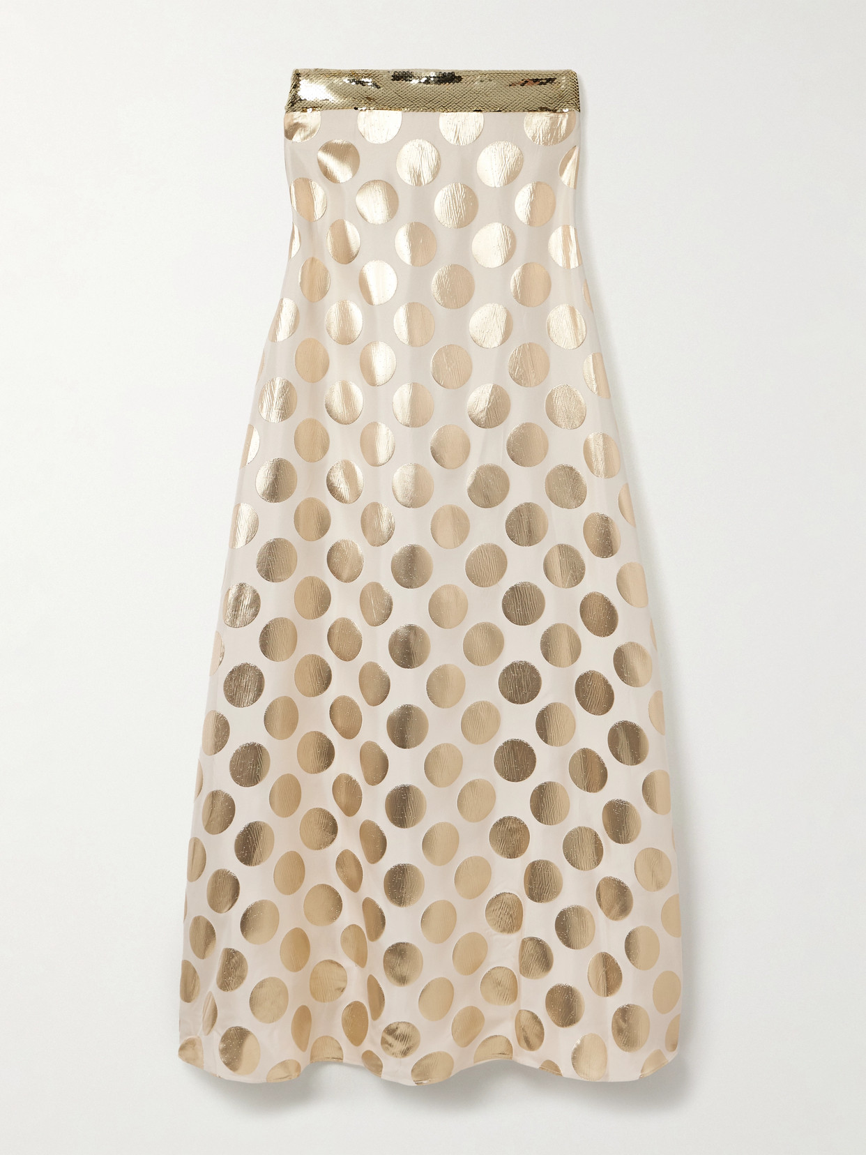 Dima Ayad Strapless Sequin-embellished Metallic Polka-dot Brocade Gown
