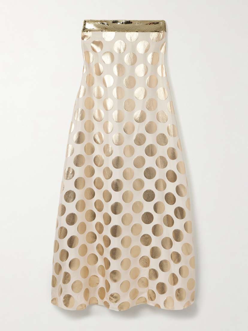 Dima Ayad Strapless Sequin-embellished Metallic Polka-dot Brocade Gown