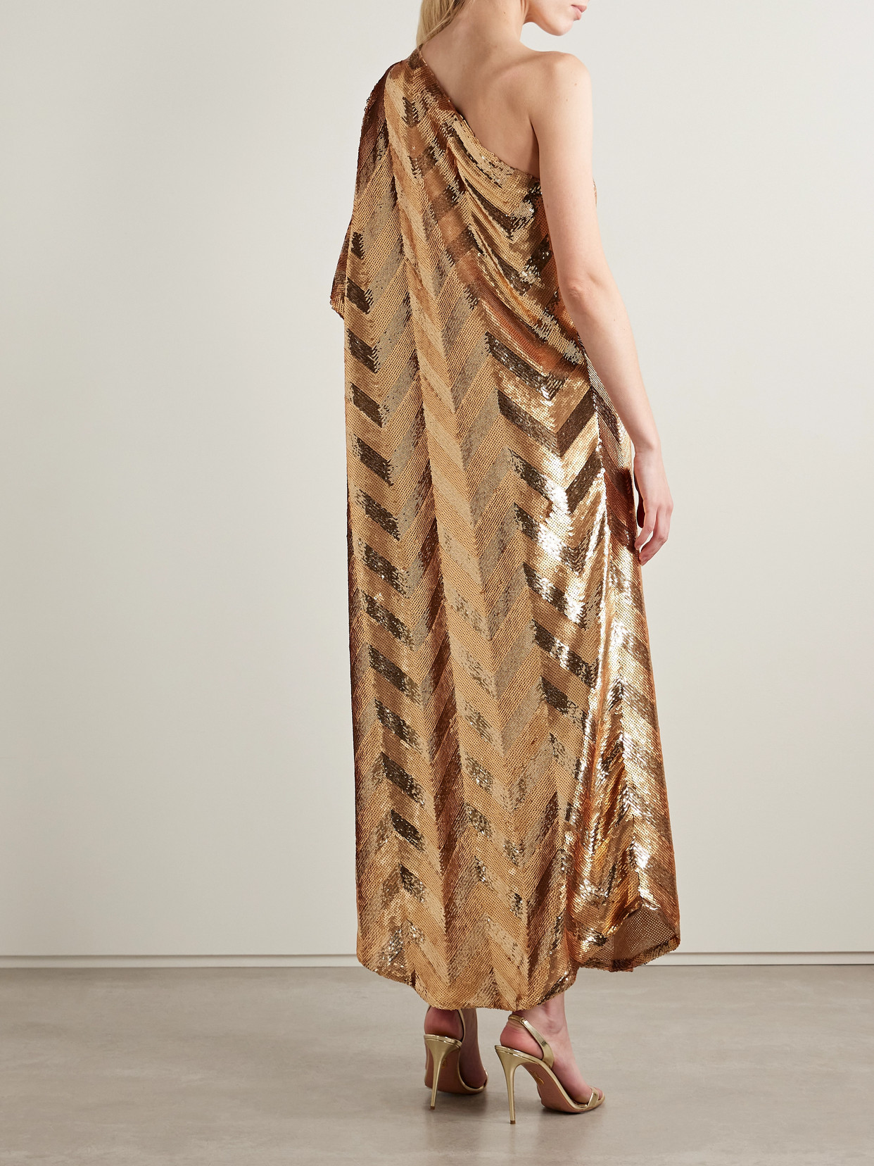 Dima Ayad One-shoulder Sequined Crepe De Chine Gown