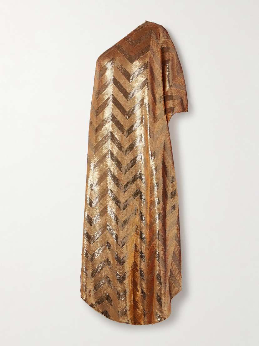 Dima Ayad One-shoulder Sequined Crepe De Chine Gown