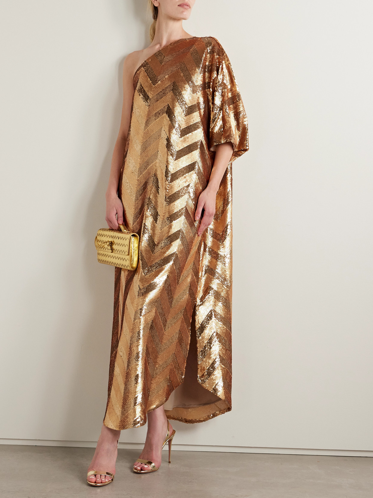 Dima Ayad One-shoulder Sequined Crepe De Chine Gown