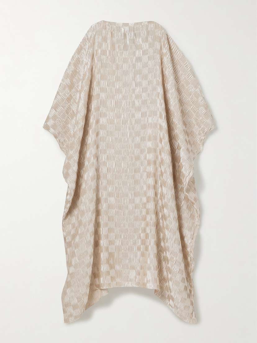 Dima Ayad Cocoon Checked Plissé-satin Gown