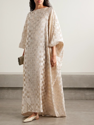 Dima Ayad Cocoon checked plissé-satin gown