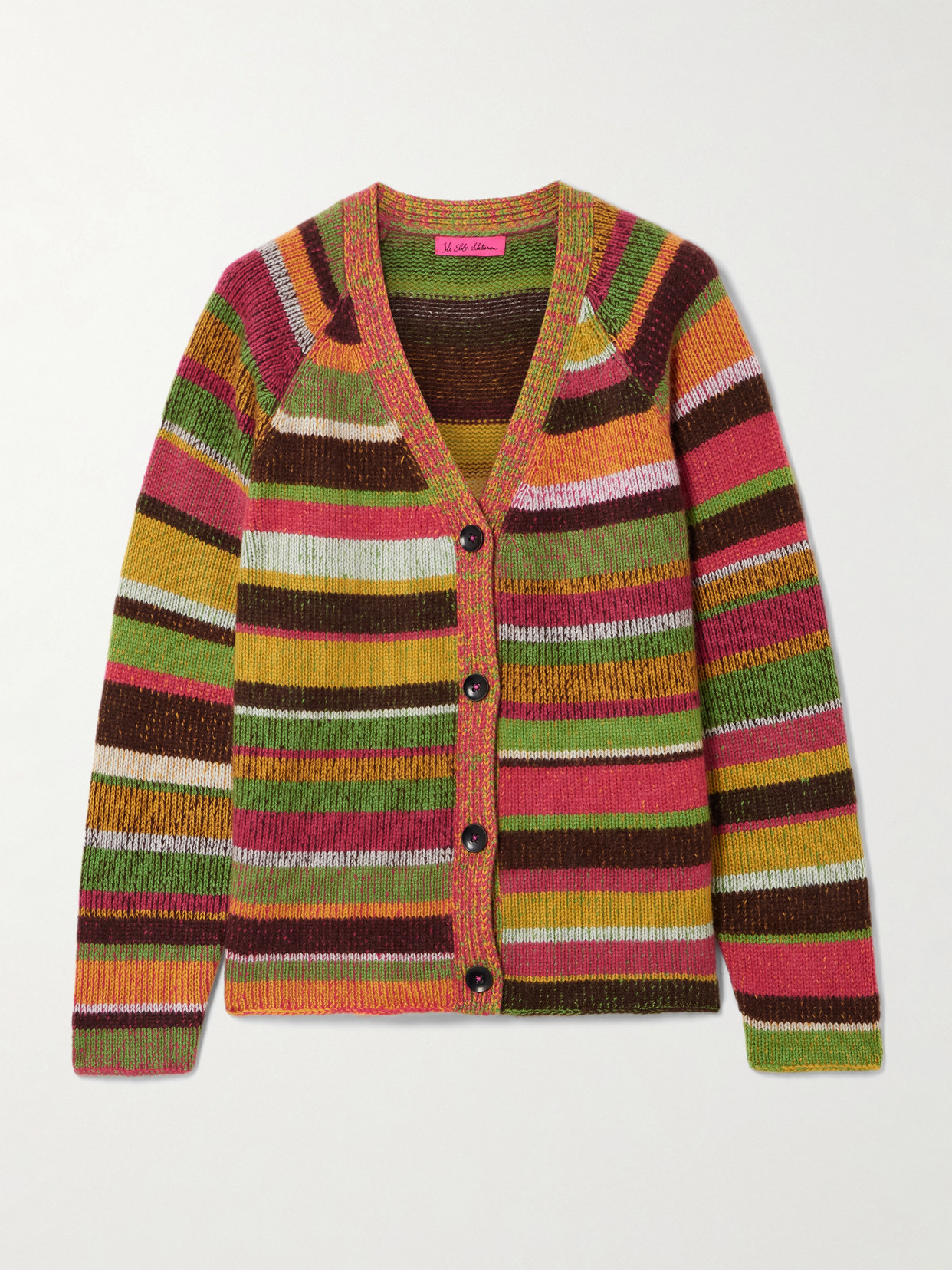 The Elder Statesman Striped Cashmere Cardigan In Orange