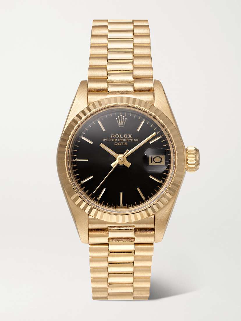 Stephanie Windsor + Rolex Vintage 1984 Oyster Perpetual Date Automatic 26mm 18-karat Gold Watch, Ref. No. 11760