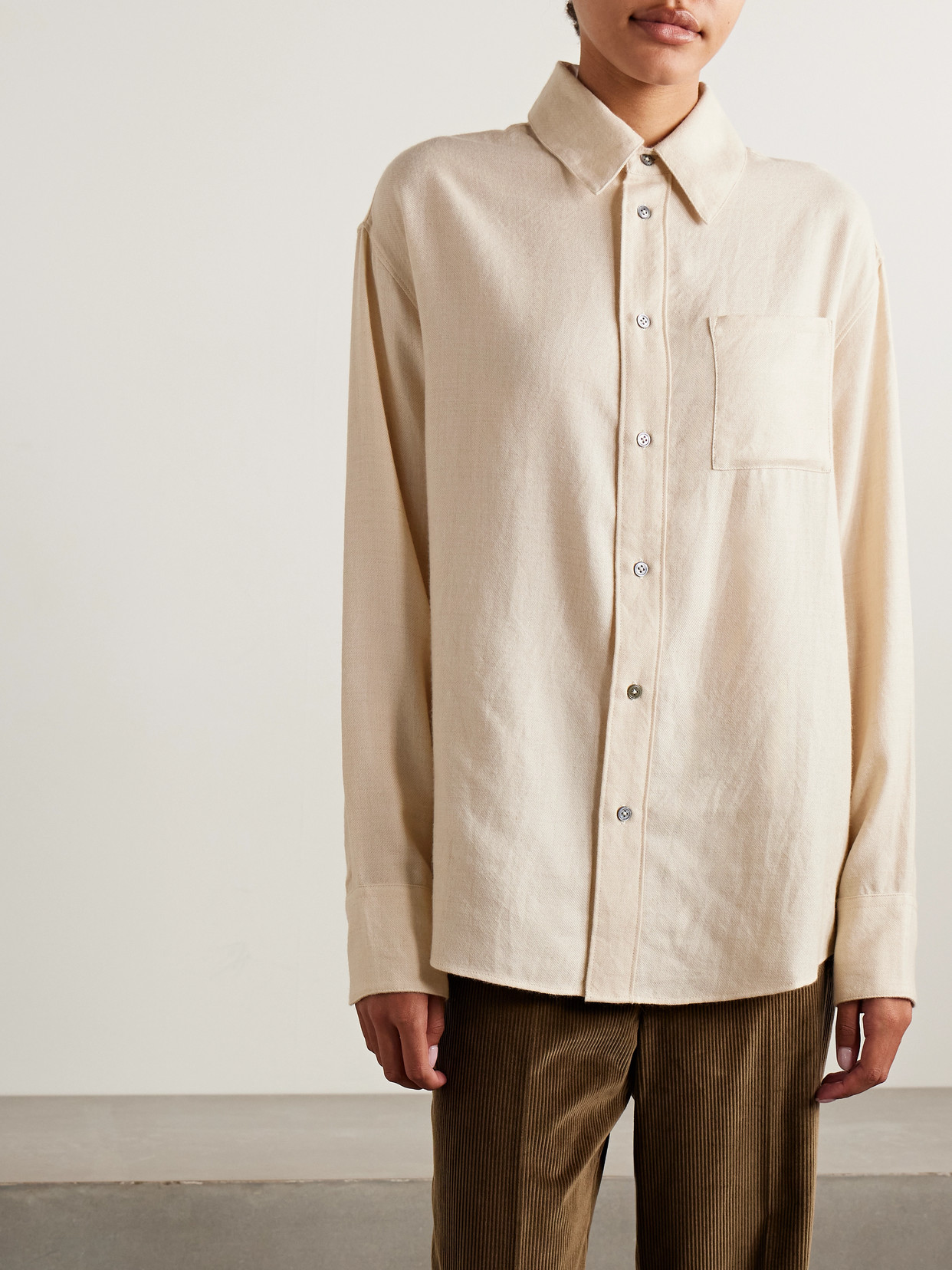 The Elder Statesman Wool And Cashmere-blend Twill Shirt In Neutral