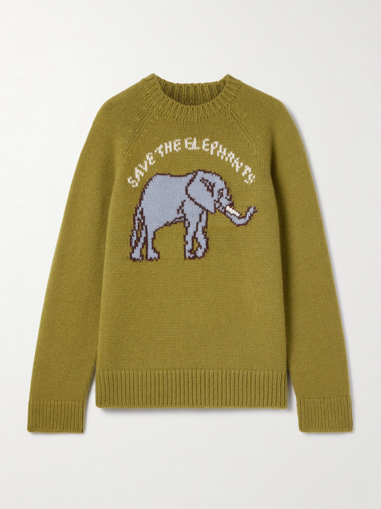 The Elder Statesman Intarsia-knit Cashmere Sweater In Green