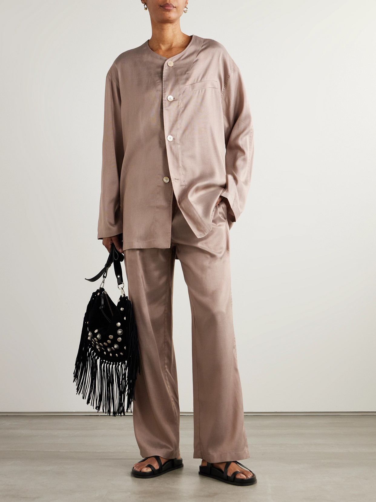 Our Legacy + Emporio Armani Salone Lyocell And Silk-blend Wide-leg Pants In Brown