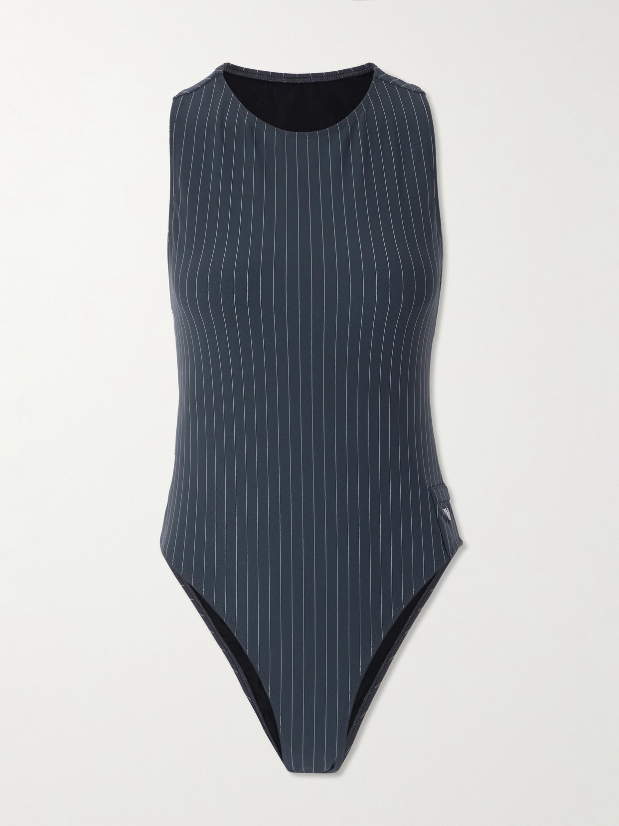 Our Legacy + Emporio Armani Pyla Open-back Pinstriped Swimsuit