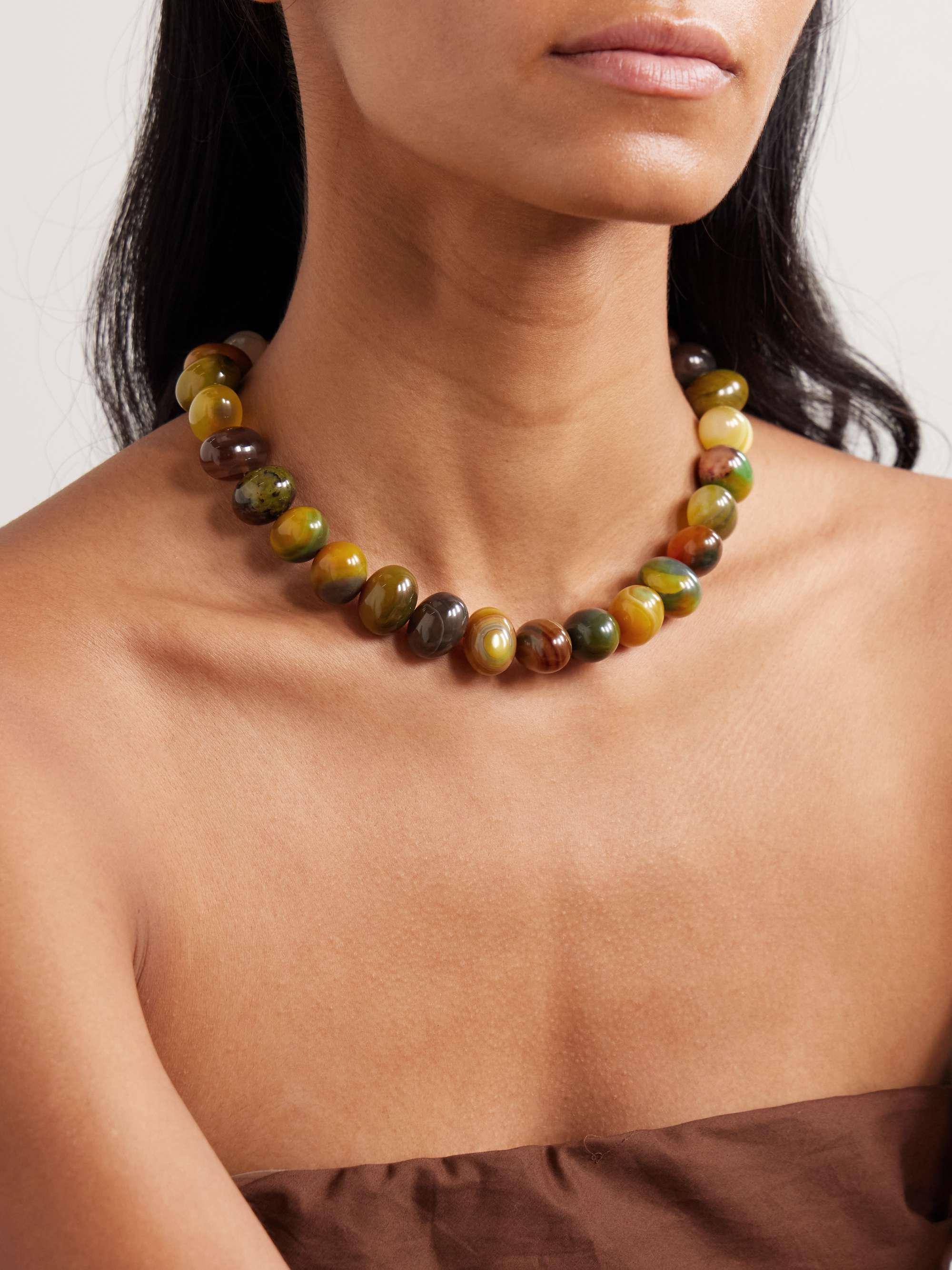 Odette silver-tone agate necklace - green - One Size