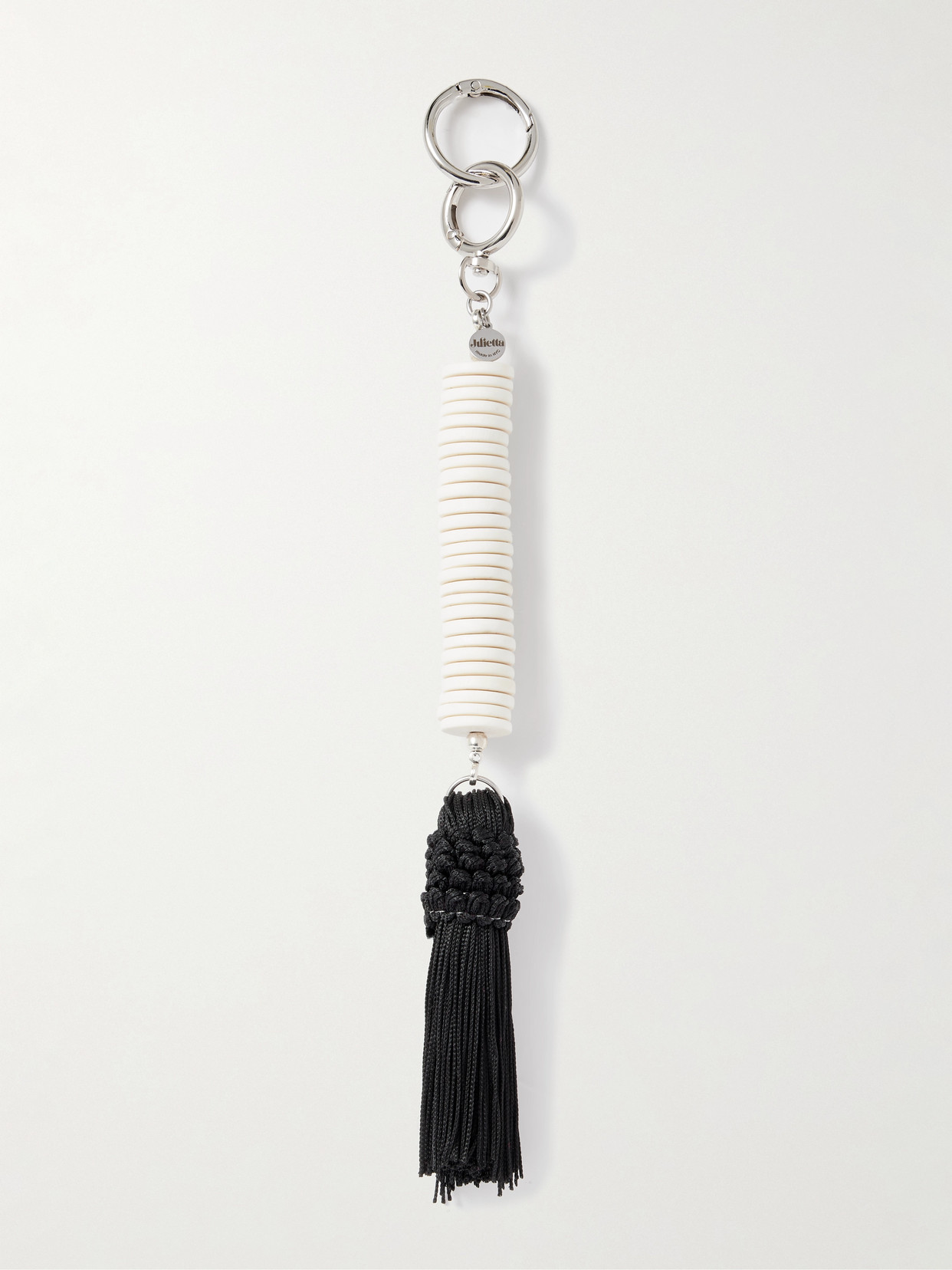 Julietta Helene Tasseled Silver-tone, Resin And Cord Bag Charm In White