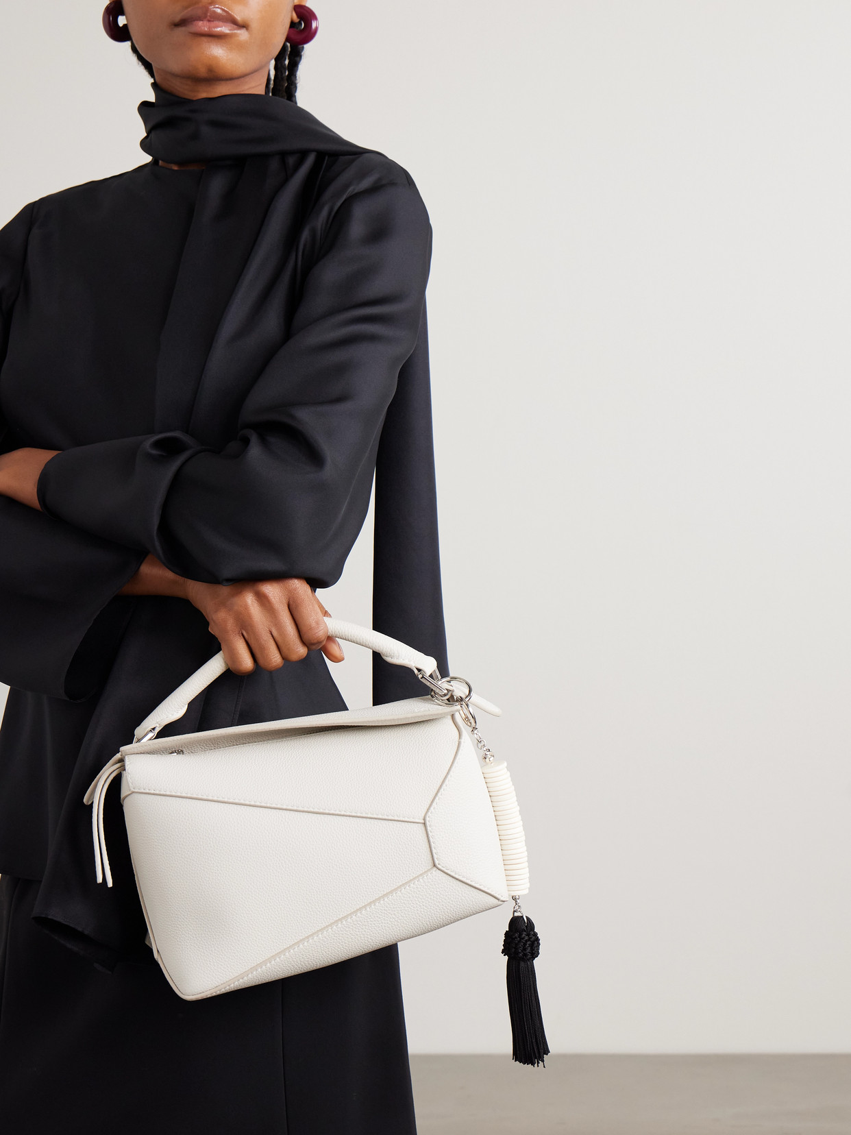 Julietta Helene Tasseled Silver-tone, Resin And Cord Bag Charm In White