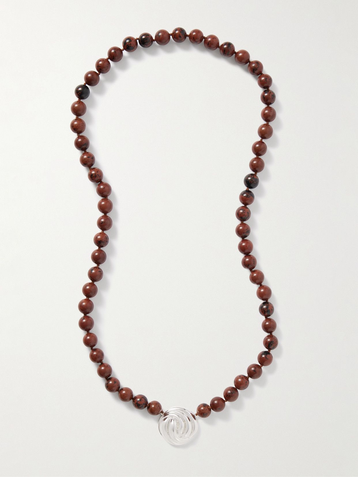Julietta Rhodium-plated Obsidian Necklace In Brown