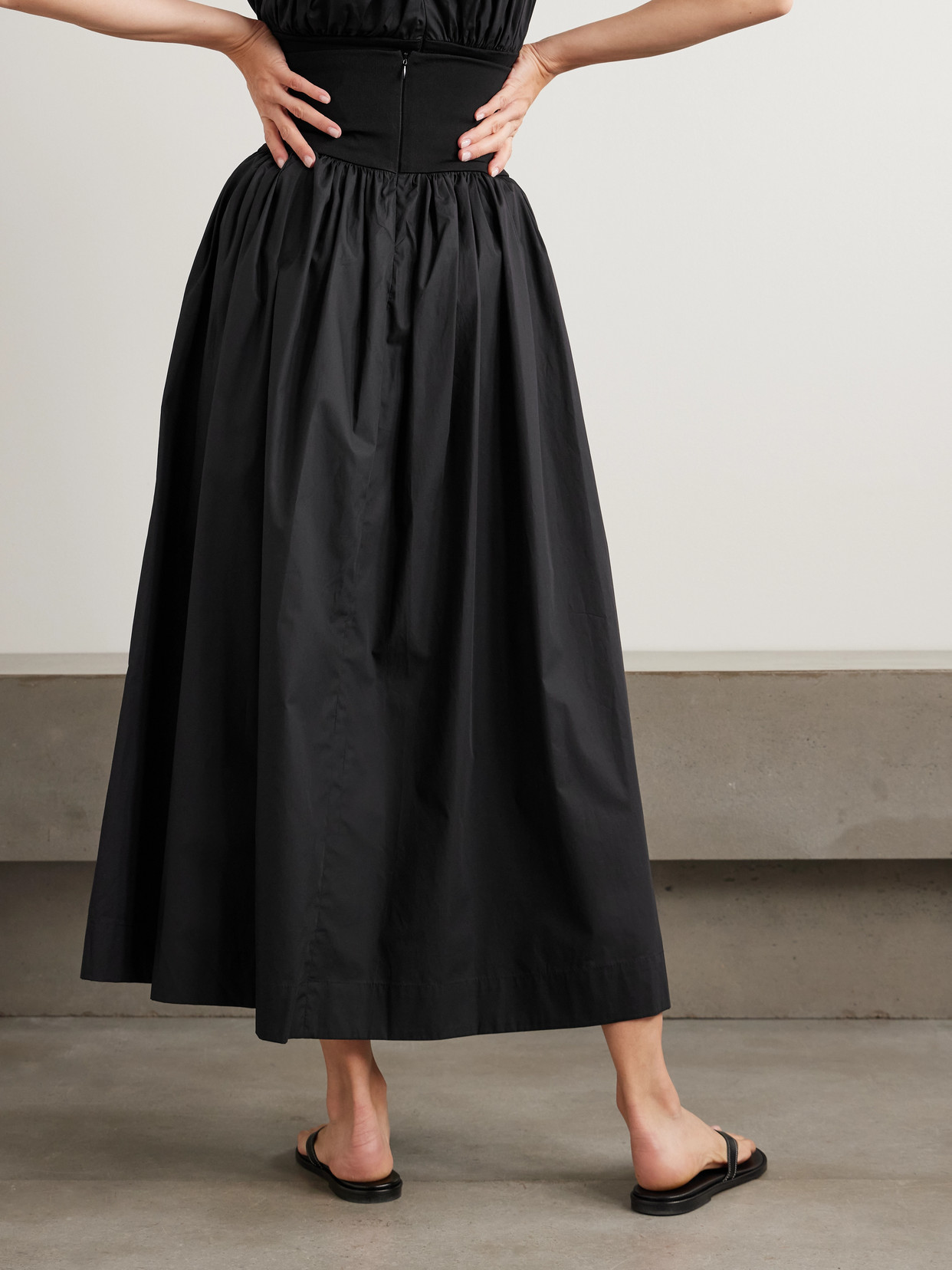Esse Studios Gathered Organic Cotton-poplin And Stretch-knit Maxi Skirt In Black