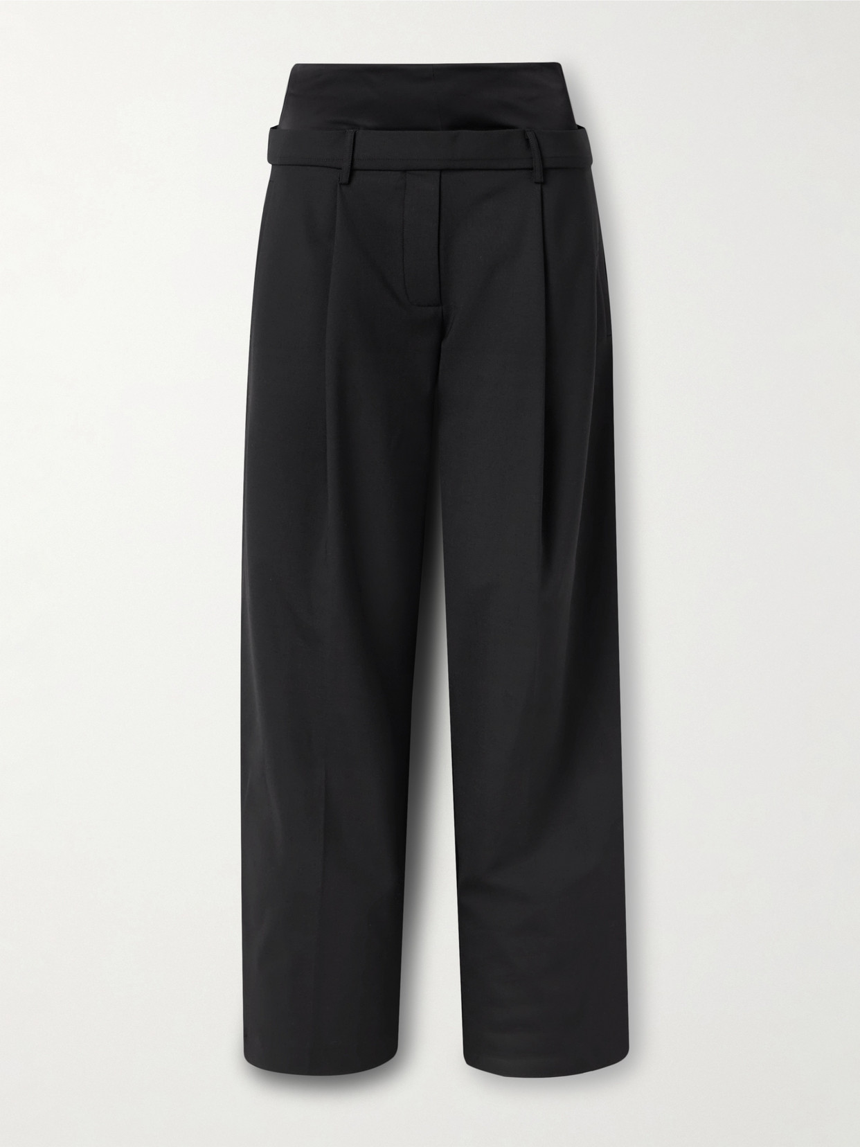 Esse Studios Portia Duo Layered Pleated Recycled-crepe Straight-leg Pants In Black