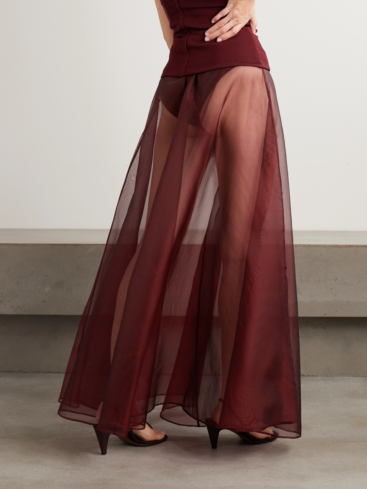 Esse Studios Aire Silk-organza Maxi Skirt In Burgundy