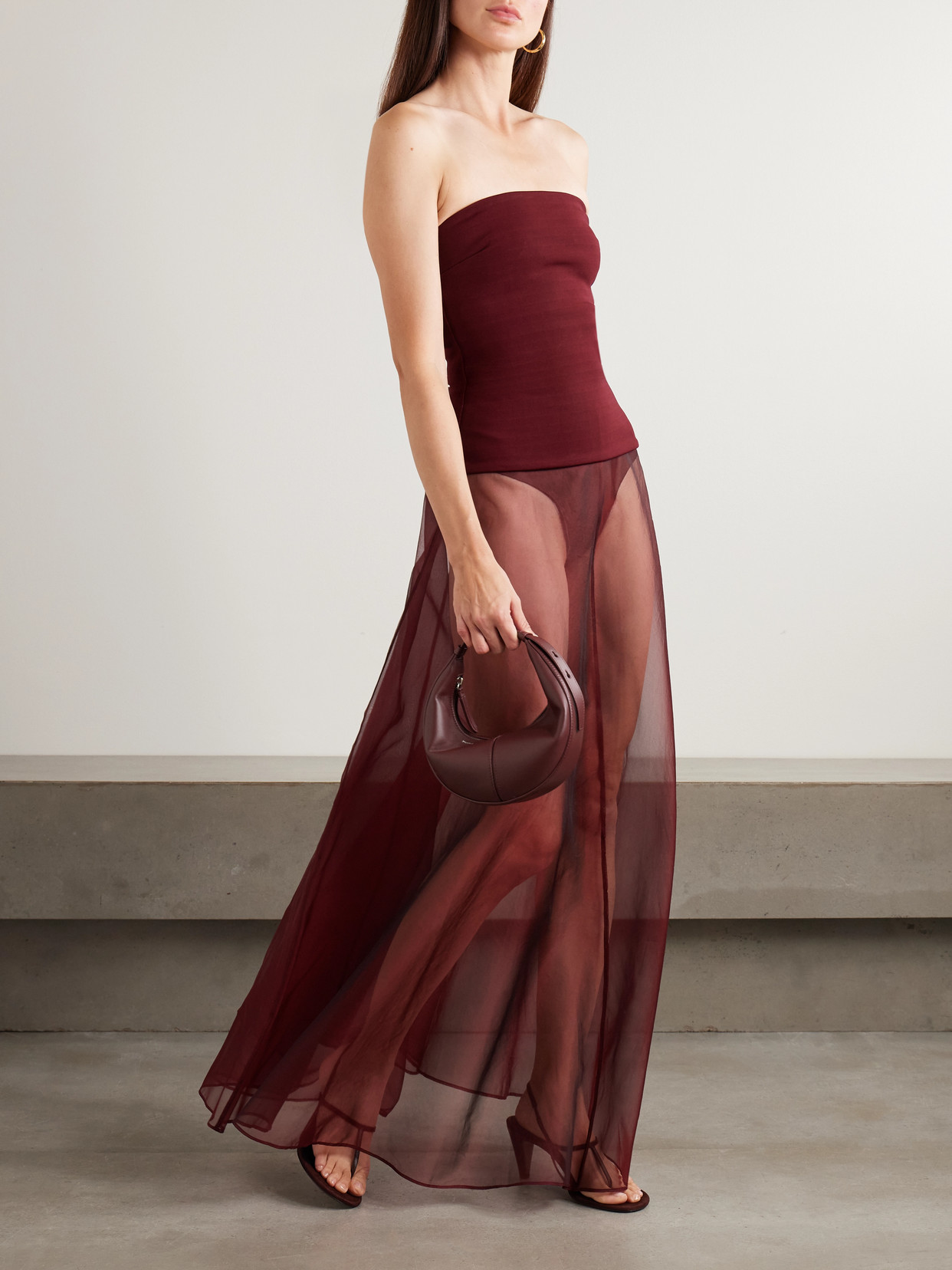 Esse Studios Aire Silk-organza Maxi Skirt In Burgundy