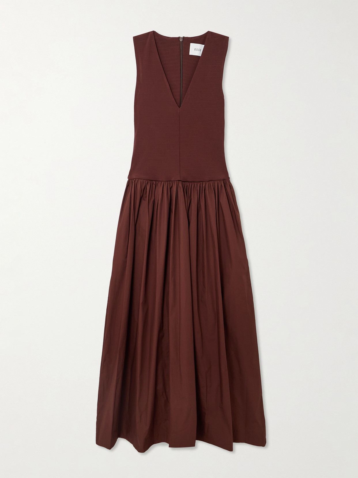 Esse Studios Stretch-knit And Gathered Organic Cotton-poplin Maxi Dress In Brown