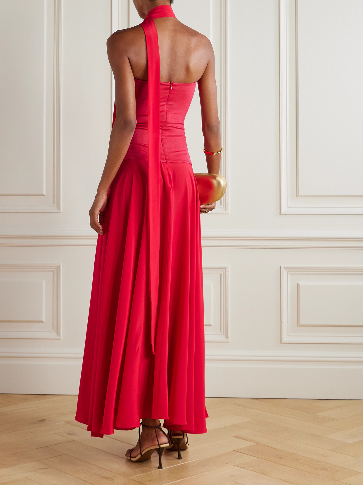 Esse Studios Illi Strapless Crepe And Silk-satin Maxi Dress And Tie In Red