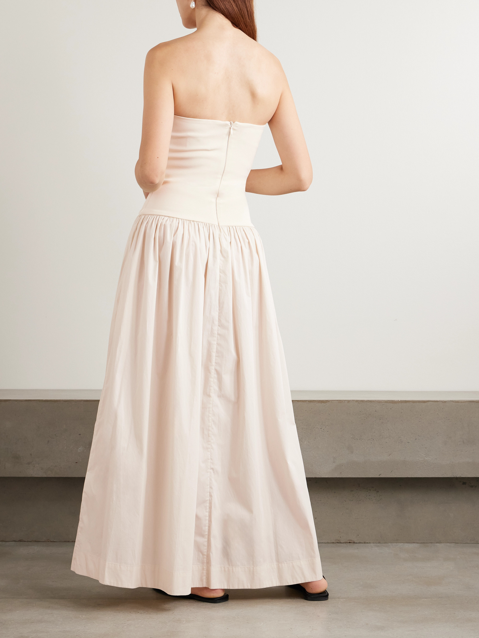 Esse Studios Strapless stretch-knit and organic cotton-poplin maxi dress