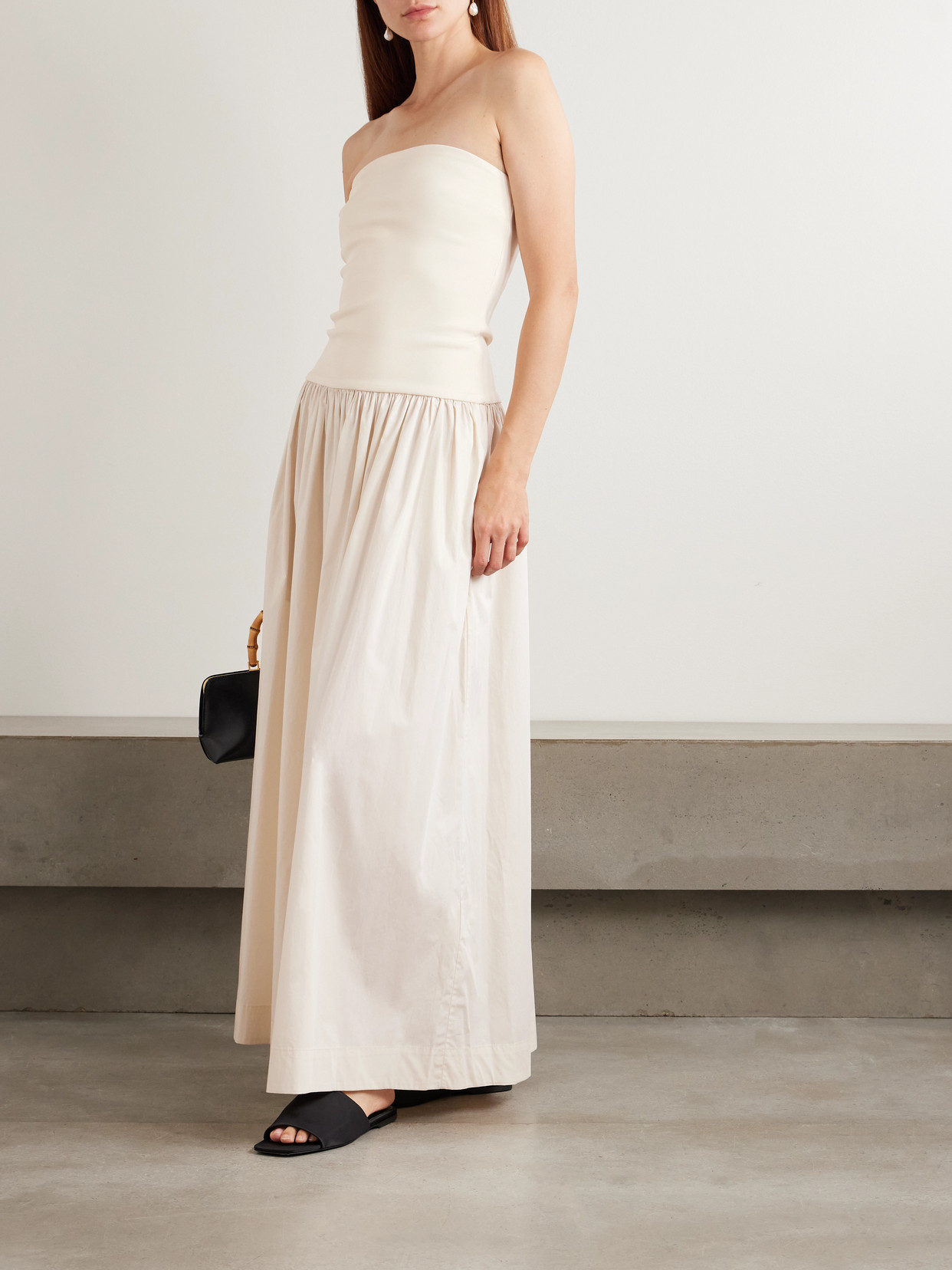 Esse Studios Strapless Stretch-knit And Organic Cotton-poplin Maxi Dress In Neutral