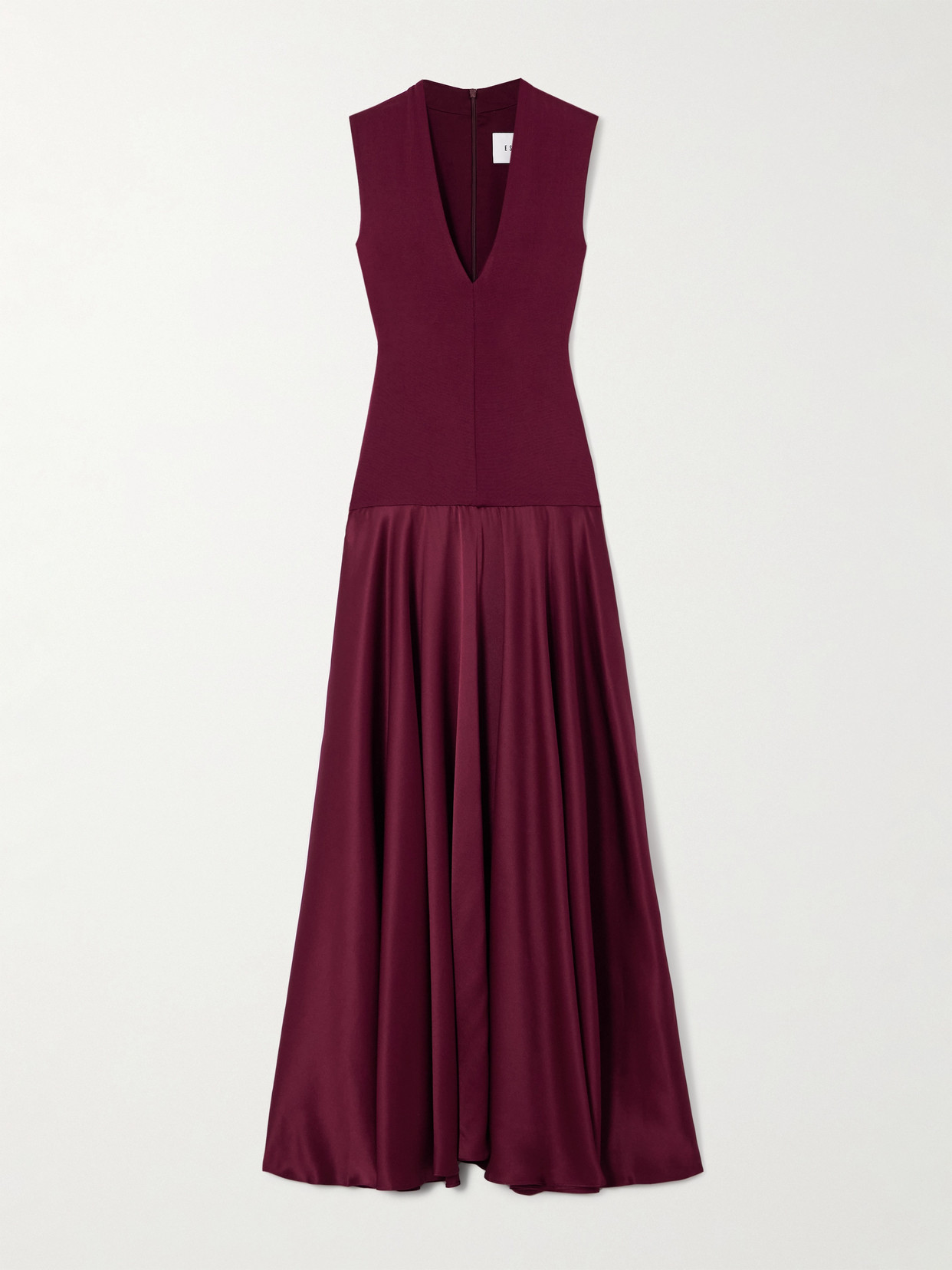 Esse Studios Illi V Jersey And Silk-satin Maxi Dress In Burgundy