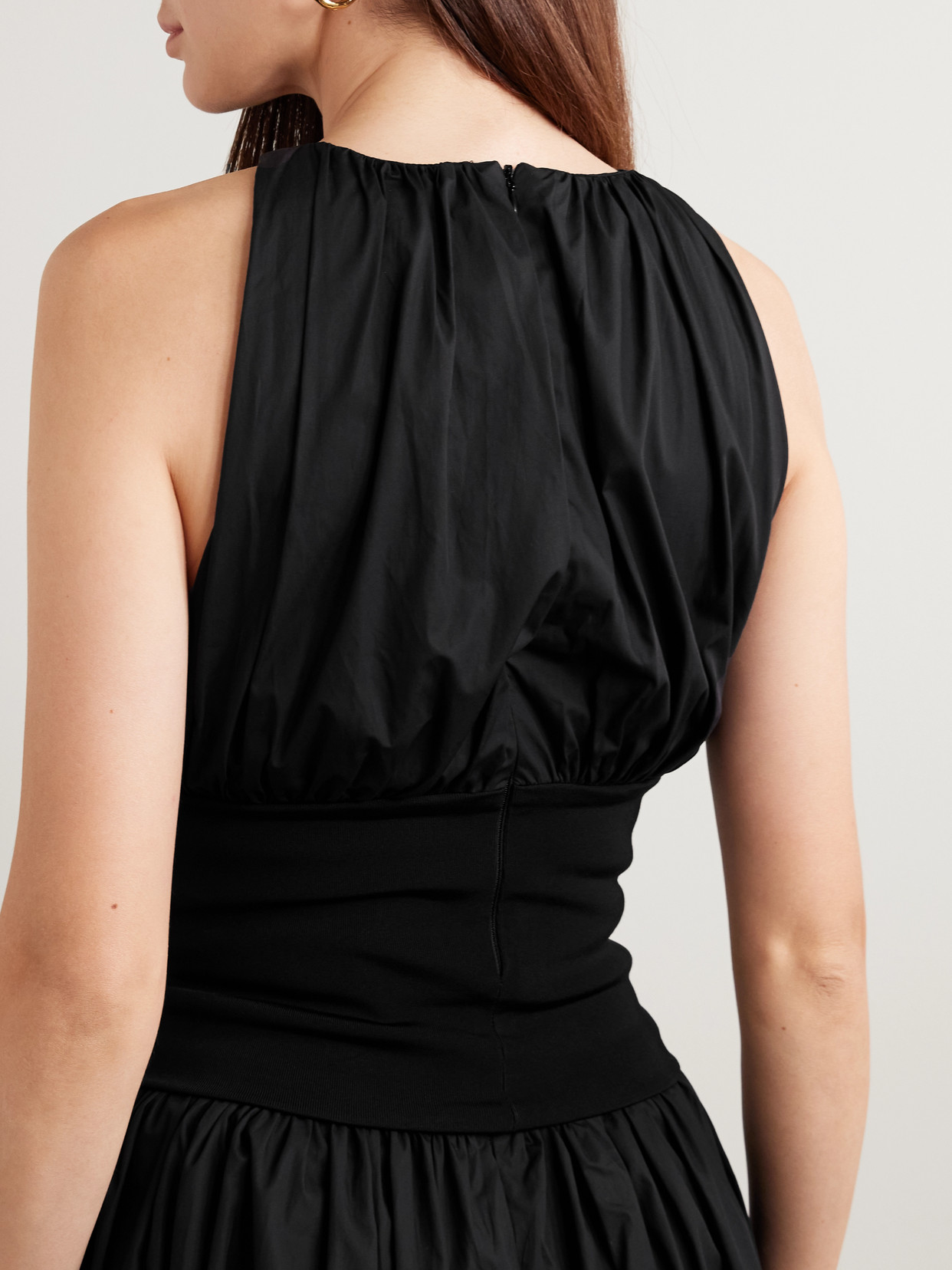 Esse Studios Cropped Gathered Organic Cotton-poplin And Stretch-knit Top In Black